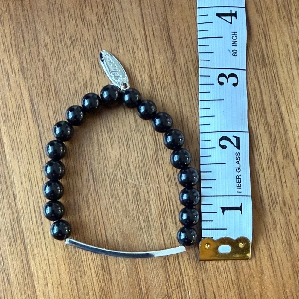 Plunder Black Stone Beaded Bracelet with Silver Bar